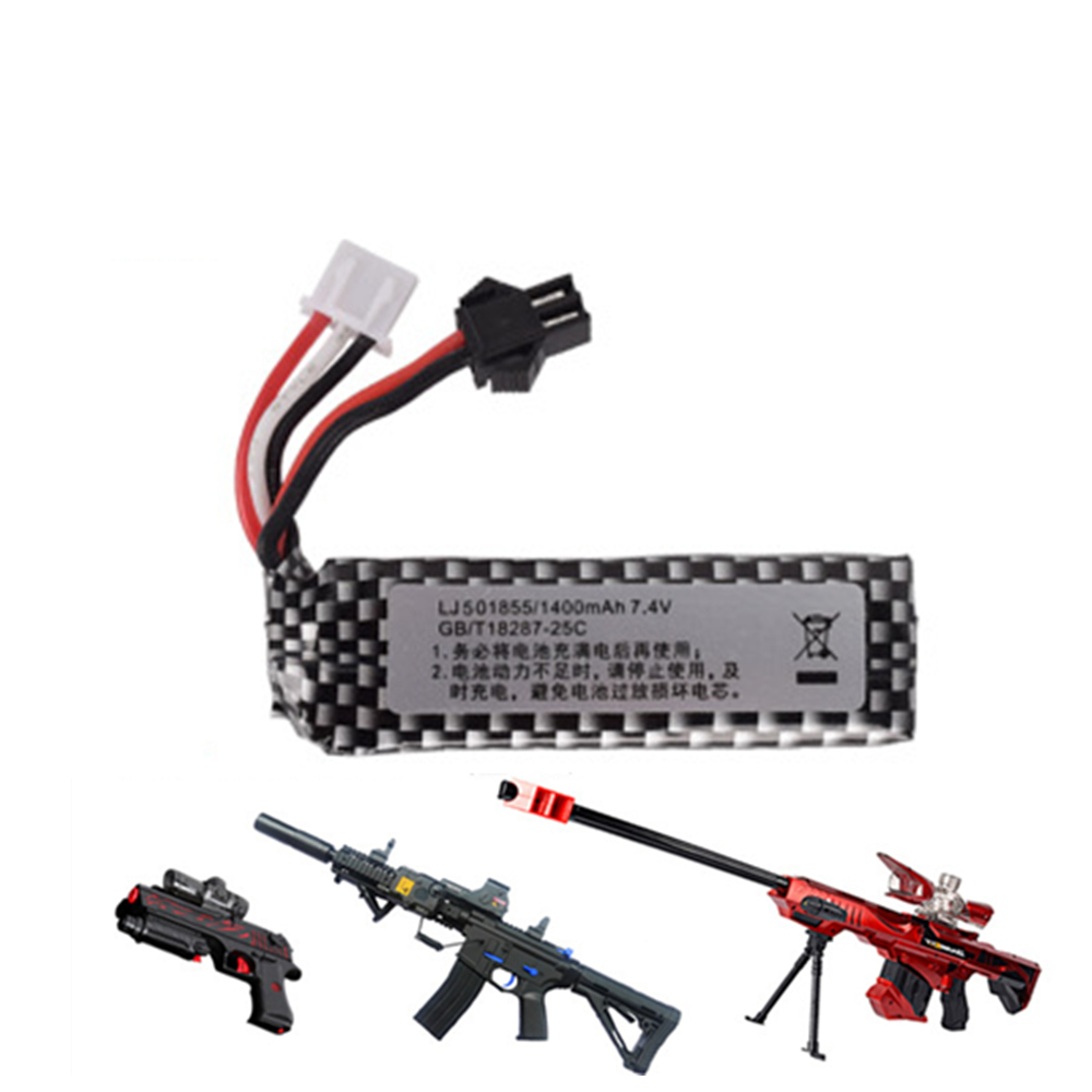 Rc Hobby Hub - 7.4V 1400Mah 25C 501855 Lipoแบตเตอรี่สำหรับไฟฟ้าน้ำปืนอะไหล่RCของเล่นแบตเตอรี่ลิเธียมโพลิเมอร์SM-2Pแบตเตอรี่